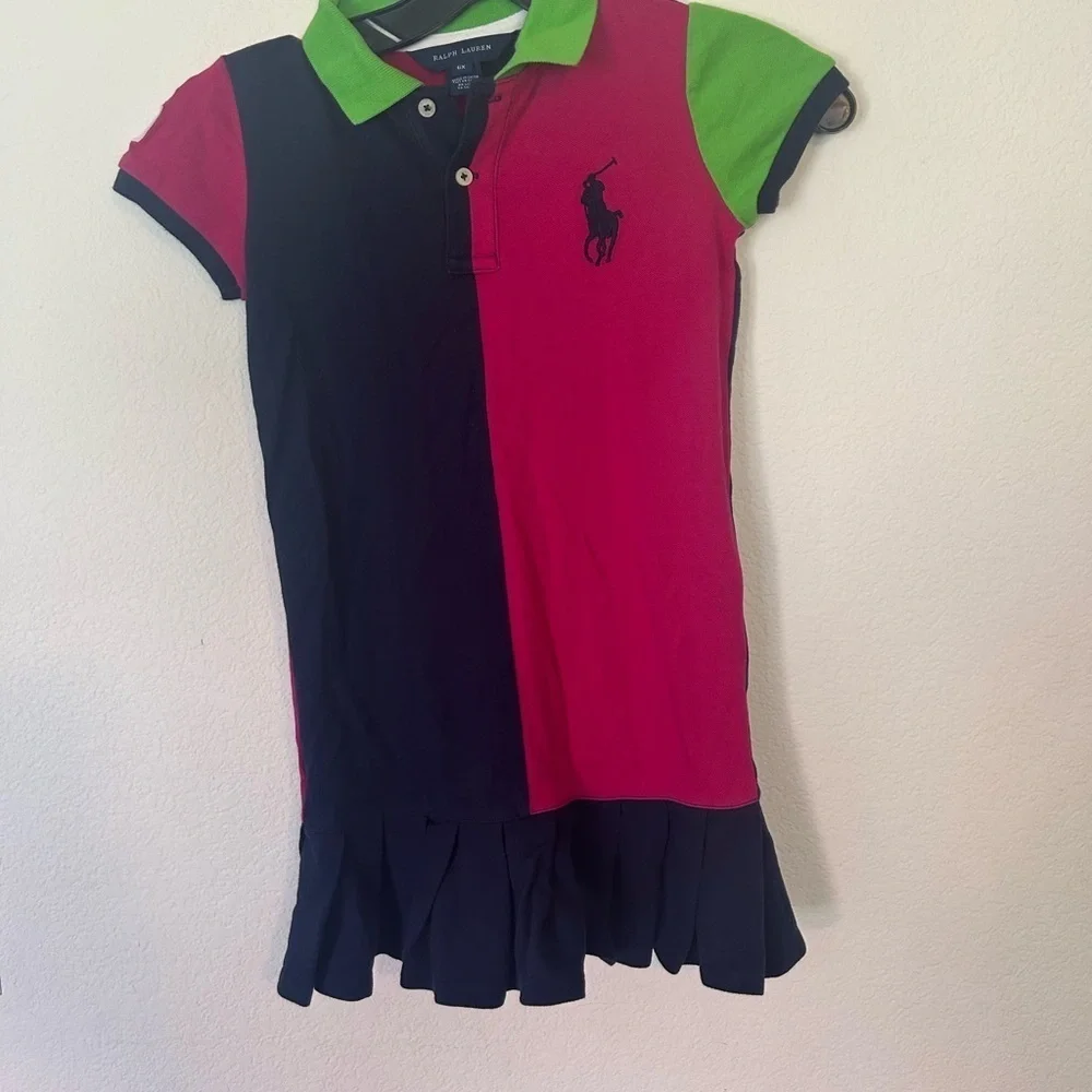 Ralph Lauren Kids Colorblock Polo Dress - Pink, Green, and Navy 6X